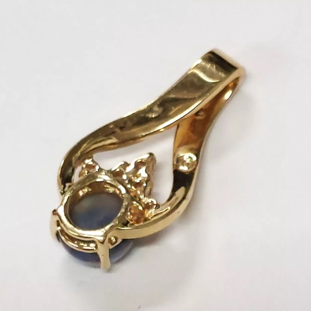 🎇 Black Opal & Diamond 14K Gold Pendant 💚🩵 - Picture 9 of 16